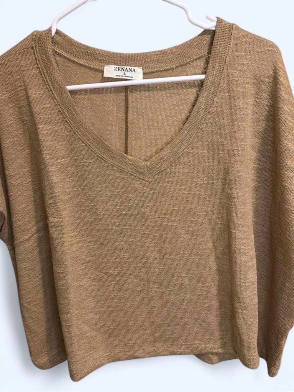 Zenana Outfitters Women's V-Neck Lightweight Camel Sweater